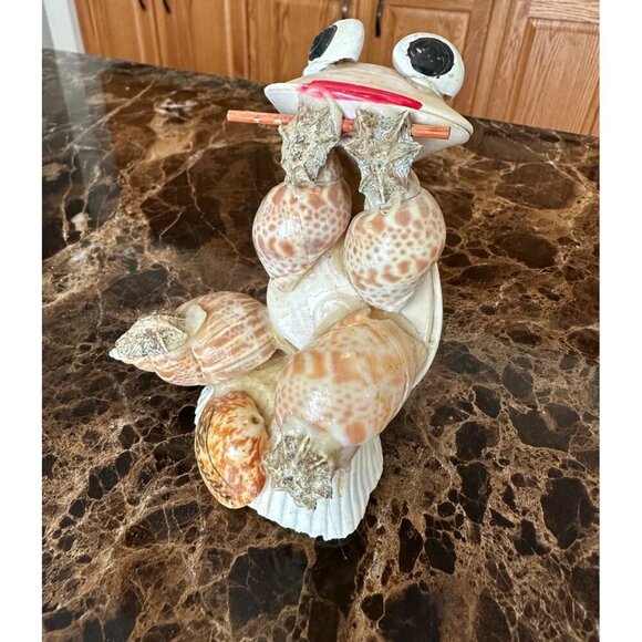 Handmade Shell Frog Figurine With Googly Eyes & Stick Sea Shells StarFish Beach - Picture 4 of 12